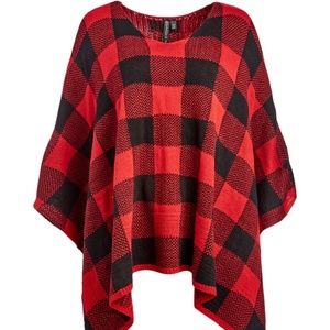 ALLIE & ROB BUFFALO PLAID PONCHO IN RED & BLACK